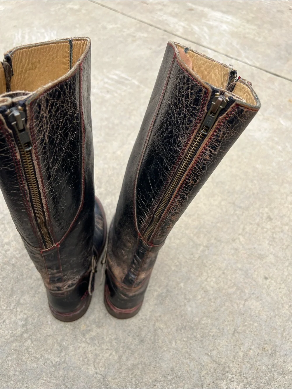 BED|STU Red and Brown Leather Boot Sole Detail - Picture 4 of 6